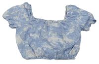 Světlemodro-bílá batikovaná crop halenka New Look
