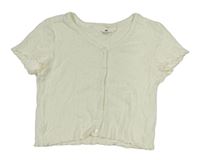 Smetanové žebrované perforované crop tričko s knoflíky H&M