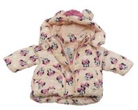 Světlebroskvová puntíkatá prošívaná šusťáková zimní bunda s Minnie a kapucí PRIMARK