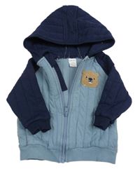 Modro-tmavomodrá prošívaná propínací vyteplená mikina s medvídkem a kapucí zn. LC WaIKIKI