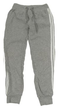 Šedé melírované tepláky s bílými pruhy 