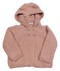 Světlerůžový podšitý propínací svetr s kapucí Lupilu