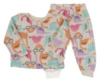 Bílo/světlerůžové fleecové pyžamo s dinosaury a duhami Matalan