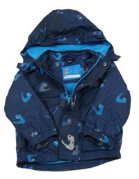 Tmavomodrá šusťáková jarní bunda s dinosaury a odepínací kapucí POCOPIANO