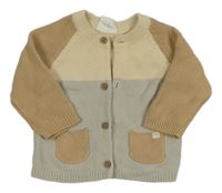 Světlešedo/béžovo-hnědý propínací svetr Topomini