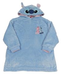 Světlemodrá plyšová zateplená oboustranná oversize dlouhá mikina se Stitchem a Angelou a kapucí 