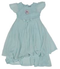 Světlemodré puntíkaté třpytivé žoržetové šaty s Elsou a kyěty C&A