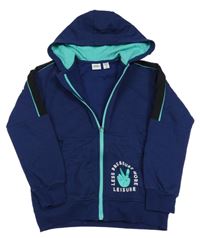 Tmavomodro-černá propínací mikina s nápisy a kapucí L&D