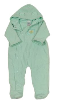 Mátová fleecová podšitá kombinéza s medvídky a nášivkou a kapucí s oušky