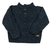 Tmavomodrý melírovaný vzorovaný svetr s nášivkou C&A