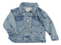 Modro-bílá plísňová riflová bunda s jahůdkami a límečkem PRIMARK