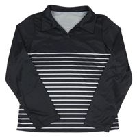 Tmavomodro-bílé pruhované sportovní triko s límečkem SHEIN