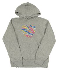 Šedá melírovaná mikina se srdíčkem a kapsou a kapucí Board Angels