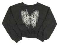 Tmavošedá oversize crop mikina s motýlkem a flitry Next