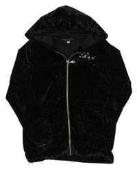 Černá lesklá sametová propínací mikina s nápisy a kapucí POCOPIANO