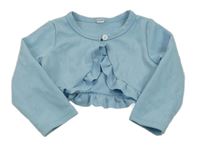 Světlemodré žebrované propínací bolérko s volánky 