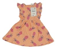 Nové - světleoranžové šaty s ananasy a volánky ZARA