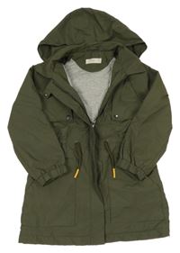 Tmavokhaki šusťáková jarní zateplená parka s límečkem a kapucí MANGO