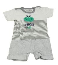 Bílo-šedý kraťasový overal se žabičkou a pruhy Ergee