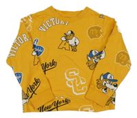 Hořčicová mikina s nápisy a psy OVS