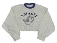 Bílo-tmavomodrá oversize crop mikina s citrony a nápisy PRIMARK