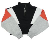 Černo-bílo-červeno-šedá crop mikina Candy Couture