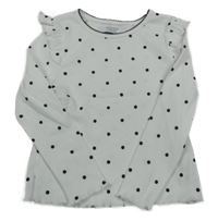 Bílo-černé puntíkaté žebrované triko s volánky PRIMARK