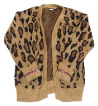 Hnědo-tmavohnědo-černý vzorovaný chlupatý svetrový cardigan Matalan