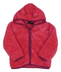 Tmavorůžová chlupatá bunda s kapucí s oušky TESSENTIALS