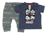 2set- Tmavomodré melírované tričko s Mickey mousem + Šedé tepláky s krokodýly C&A