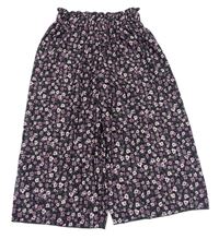 Černo-fialové květované culottes kalhoty George