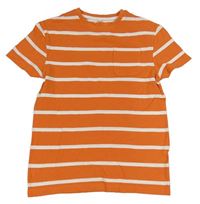 Oranžovo-bílé pruhované tričko s kapsou M&S
