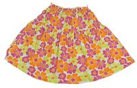 Bílo-růžovo-oranžová květovaná bavlněná sukně zn. Matalan