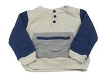 Světlešedo-tmavomodrá mikina s kapsou