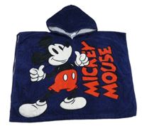 Tmavomodré froté osuškové pončo s Mickeym a kapucí Matalan