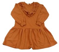 Hnědé teplákové šaty s volány s madeirou H&M