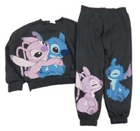 Nové - 2set - Antracitová oversize mikina se Stitchem a Angel + tepláky Disney