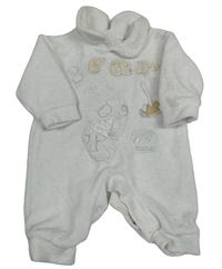 Bílý froté overal s medvědem a límečkem