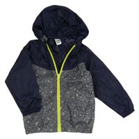 Tmavomodro-tmavošedá šusťáková nepromokavá funkční bunda se v zorem a kapucí Quechua