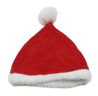 Červená sametová santovská čepice s bambulí Primark