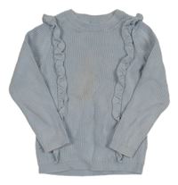 Světlemodrý žebrovaný svetr s volánky George