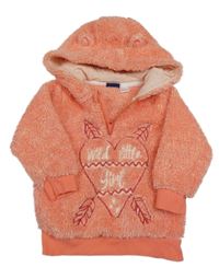 Korálová melírovaná chlupatá mikina se srdcem a kapucí Lupilu