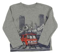 Šedé melírované triko s hasičským autem a mrakodrapy S. Oliver