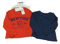 Nové - 2x triko - tmavomodré + červené s míčem a nápisem Primark