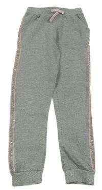 Šedé melírované třpytivé tepláky s pruhy X-Mail