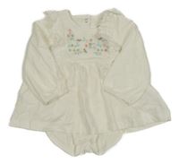 Smetanové bavlněné šaty s výšivkami květin a všitým body Cool Club