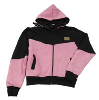 Růžovo-černá propínací mikina s nášivkou a kapucí