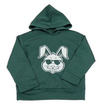 Tmavozelená mikina s králíkem a kapucí