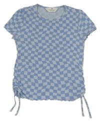 Světlemodro-modré kostkované žebrované crop tričko H&M