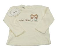 Nové - Smetanové sametové triko s kapsou s mývalem